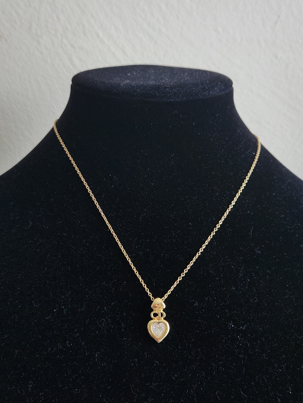 Christian Dior CD Logo Heart Rhinestone Gold Plated Necklace